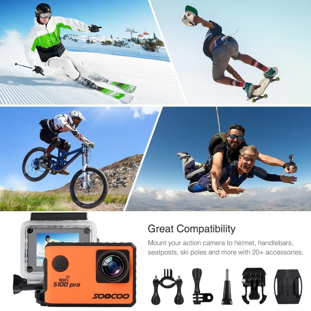 RU Local Delivery: SOOCOO S100Pro 4K Touchscreen Action Camera Voice Control Waterproof DV Camcorder Video Cam 20MP