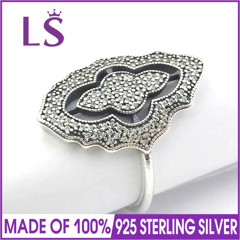 

LS Hot Sale High Quality Real 925 Sterling Silver Sparking Lace with Clear CZ Ring For Women Wedding Rings Fine Jewelry N