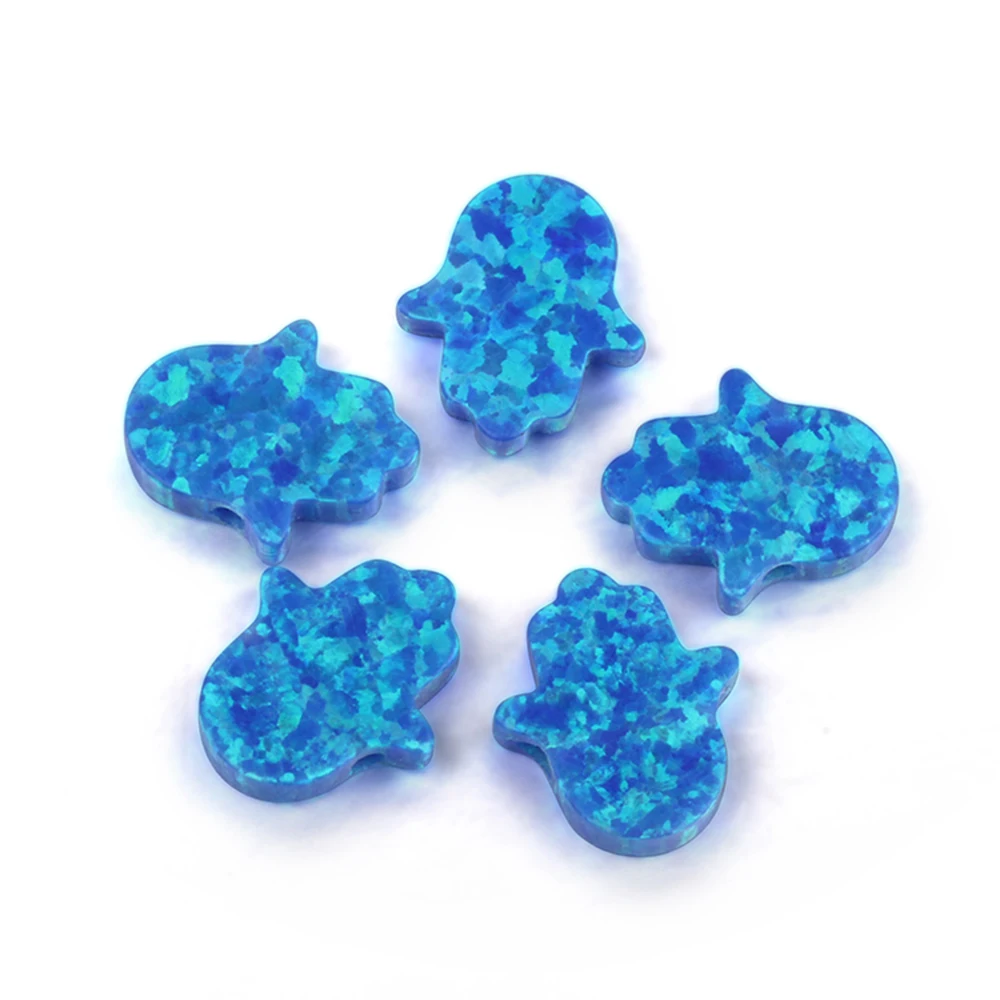 

Hot Sale 8x10~11x13mm (Across Hole) Hamsa Opal Beads High Quality Synthetic Hand OP05 Blue Opal Stone For DIY