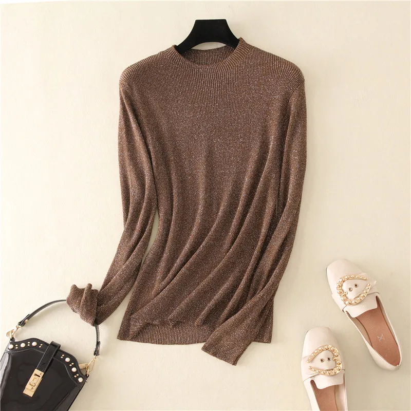 Gold Thread Warm Women Sweater Autumn Winter Knitted Femme Pull High Elasticity Soft Female Pullovers | Женская одежда