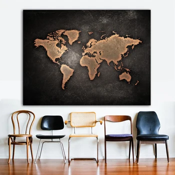

1 PCS/Set Huge Black World Map Paintings Print On Canvas Abstract World Map Canvas Office Pictures on the Wall decor for home