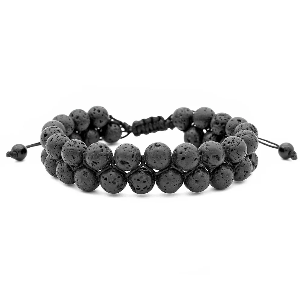 8mm Lava Rock Beads Macramed Bracelet Adjustable Double layer Natural