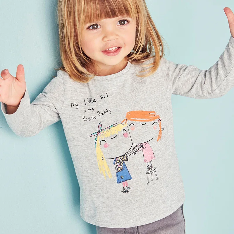 Little Maven/новая осенне-Весенняя детская серая трикотажная футболка с длинными рукавами и круглым вырезом для девочек
