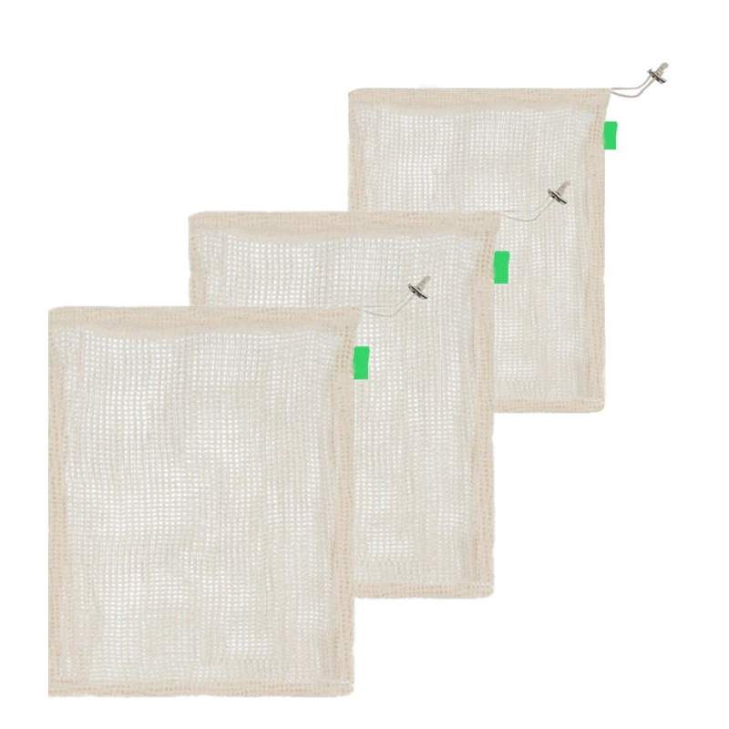 

3Pcs Outdoor Reusable Natural Cotton Net Bag Camping Food Collection Storage Bag Camping Wild Food Storage Net Bag Drawstring