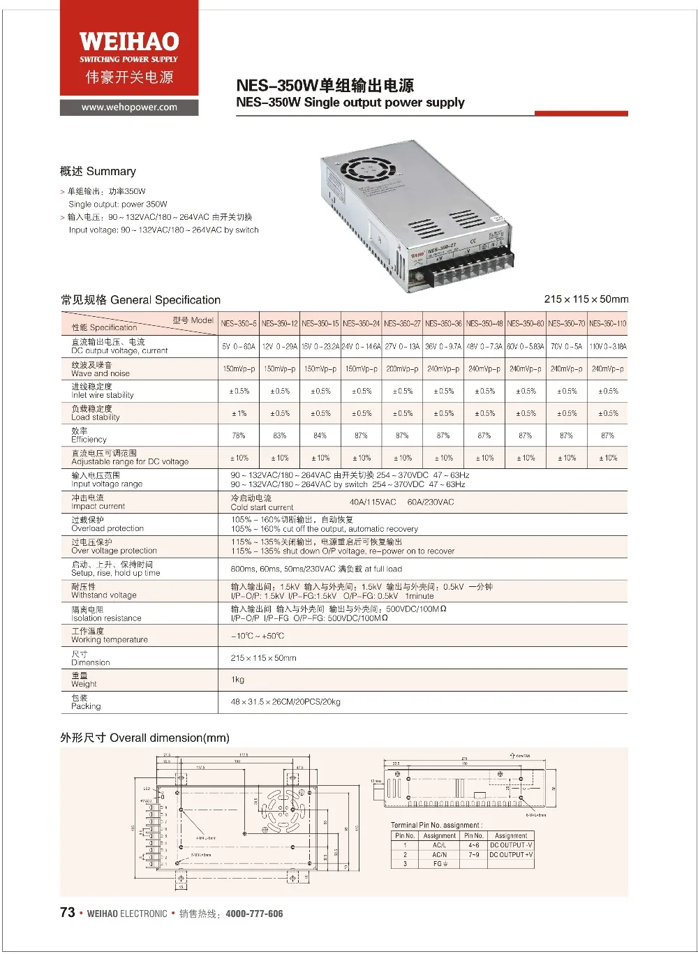 NES-350-70) Высокое напряжение с охлаждающим вентилятором 350 Вт 70 в источник питания