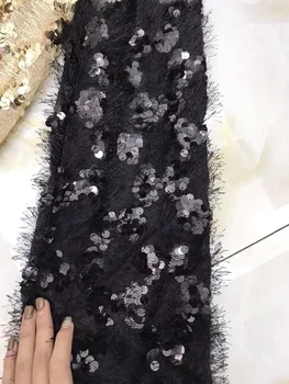 

Fashion Black Embroidery African Net Lace Fabric Nigerian French Embroidered Lace fabric with sequins
