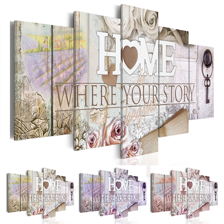 

2019 ( No Frame ) Sweet Home Wall Art Print Modern Canvas Wall Painting Home Decoration Gift for Love, Choose Color:3And Size:3