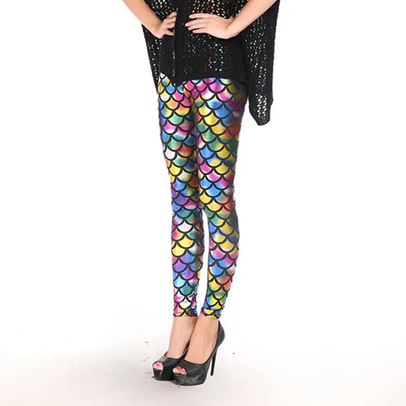

2017 New Summer style women's Scale leggings One size Simulation mermaid sexy pants Digital print colorful leggings