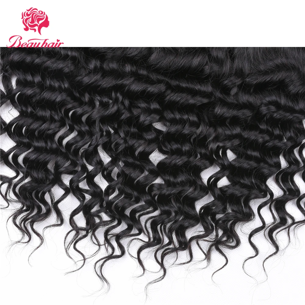 Beau Hair Deep Wave Peruvian 100% Human Hair frontal Non-Remy Natural Color Free Shipping 13*4 Lace Frontal with baby hair