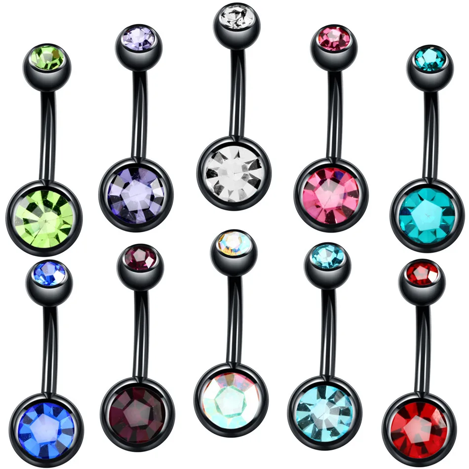 2 unids/lote pistola negro Acero quirúrgico ombligo joyas de cuerpo de doble cristal vientre Anillo del botón de vientre Piercing en promoción pendientes 14g 2 unids/lote pistola negro Acero quirúrgico ombligo joyas de cuerpo de doble cristal vientre Anillo del botón de vientre Piercing en promoción pendientes 14g