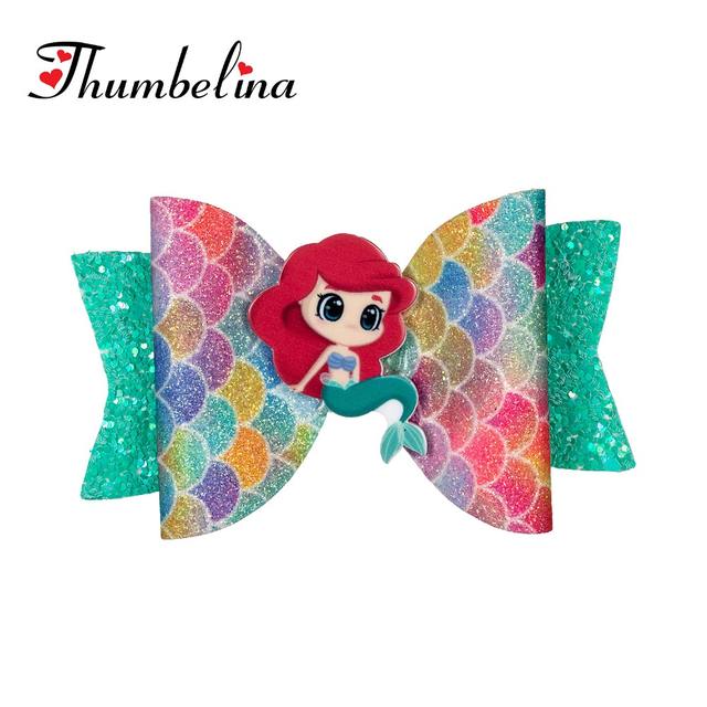 Thumbelina Princess Hairgrips Glitter Hair Bows with Clip Dance Party Bow Hair Clip Girls Hair Accessories
