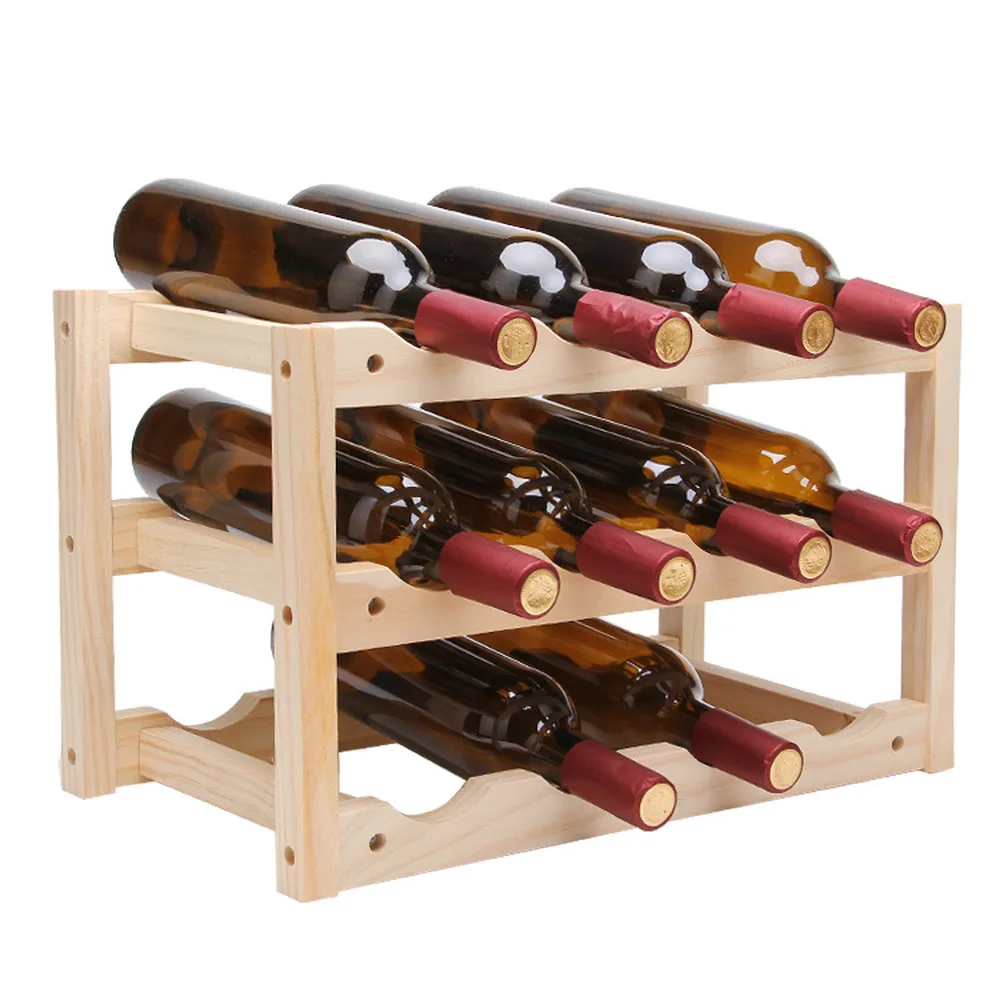 12Bottle Red Wine Rack DIY Beer Holder Kitchen Bar Solid Wood Display Shelf room wine