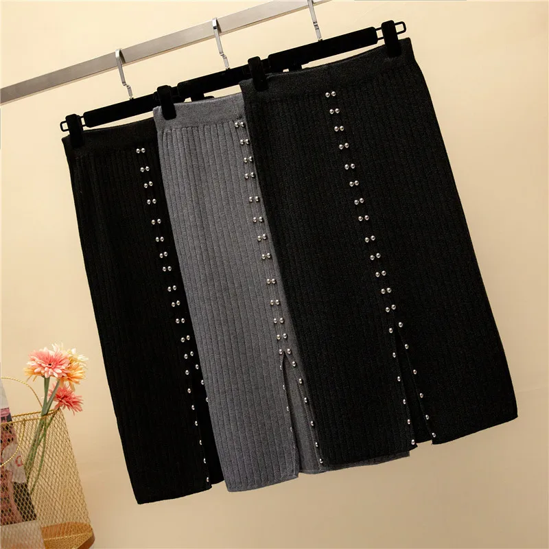 

2018 Autumn Winter Knitted Sexy Long Skirt Women Office Package Hip Split Stretch High Waist Lady Chic Knit Pencil Skirts W113
