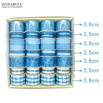 

1set 28pcs lace fabric ribbon blue Plaid ribbon printing gift package horticultural DIY decorative yarn-dyed jumper ribbon suit