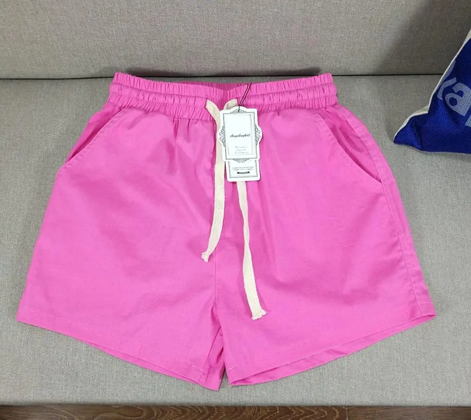 Летние женские хлопчатобумажные шорты, широкие шорты, большие размеры, высокая талия юбка шорты, расклешенные брюки, шорты большого размера M-6XL 7XL - Цвет: Розовый