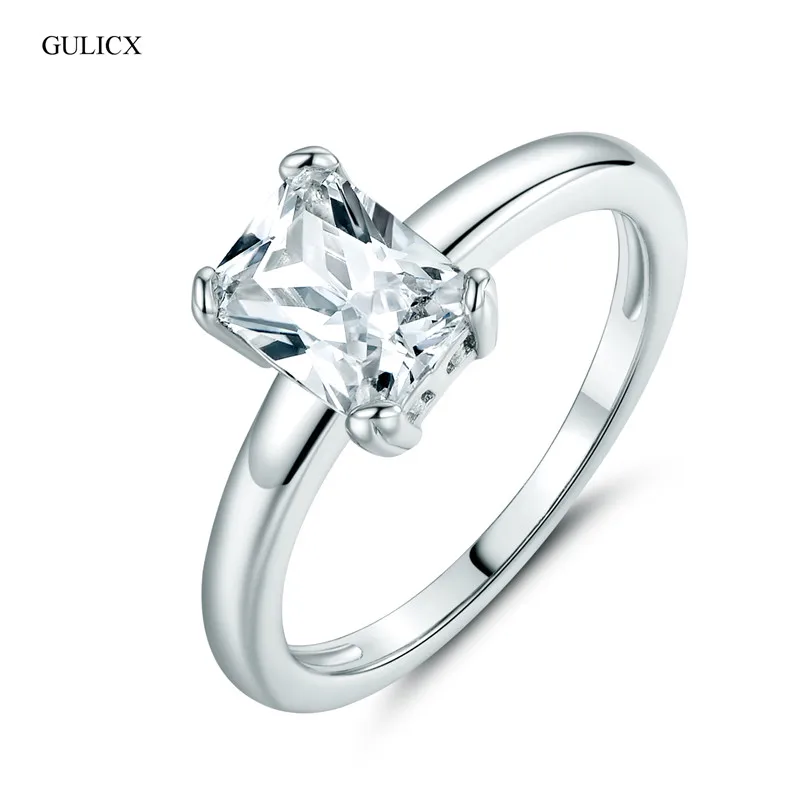 

GULICX Fashion Simple Princess Cut Large Crystal Ring for Women White Gold-color Ring CZ Zirconia Band Wedding Jewelry R114