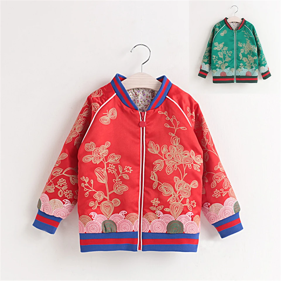 

2016 fashion sport jackets Chinese style pattern red green coats kids baby girl boy spring autumn clothing