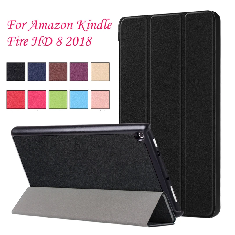 

For Amazon Kindle Fire HD8 2018 Sleep/Wake Ultra Slim Trifold Leather Case Cover 8Inch Tablet Shockproof Case Cover A30