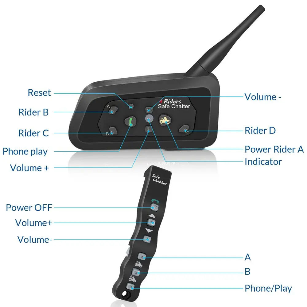 1 шт Lexin A4 BT Interphone с пультом дистанционного управления для 4 гонщиков Bluetooth moto rcycle Intercom 1000 м Intercomunicador moto