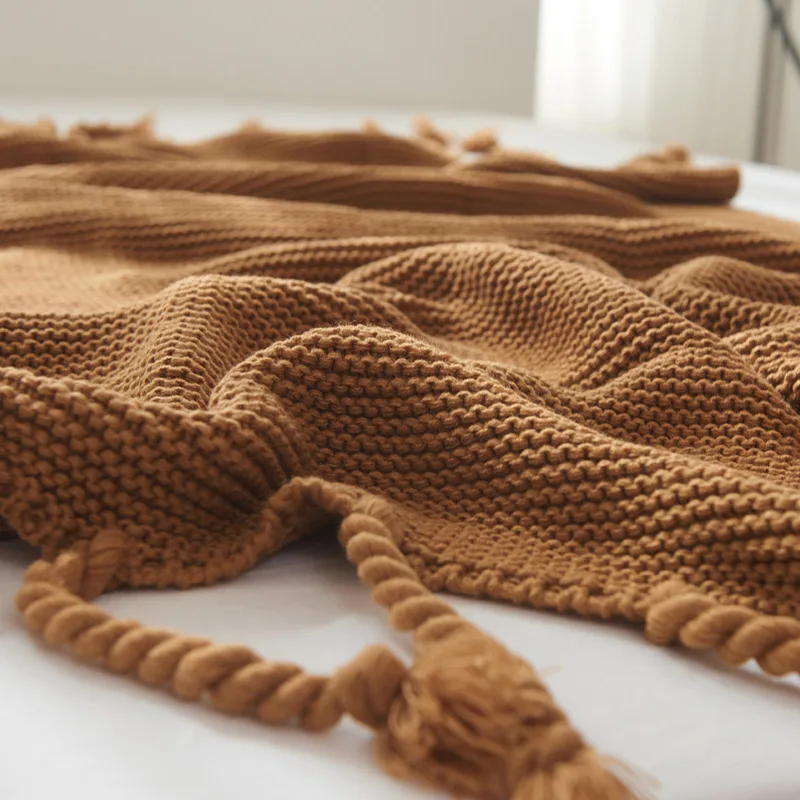 Чистый белый вязаный диван одеяло 130x170 см акриловое одеяло кремового цвета с кисточками