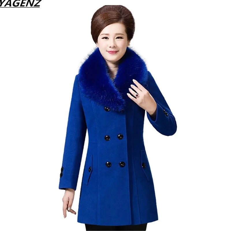 YAGENZ Middle aged Wool Coat Fashion Fur Collar Autumn