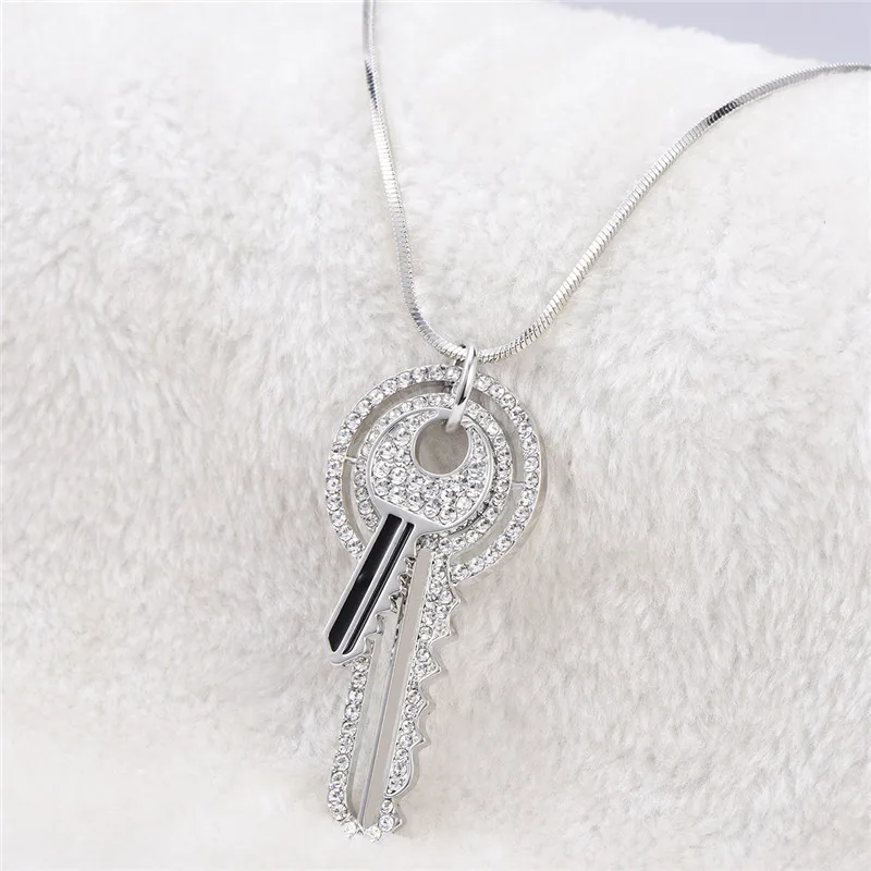

High Quality Double Keys Necklace & Pendant Coffee Gold & Silver Sweater Necklace For Women Lover Elegant Wedding Party Gift