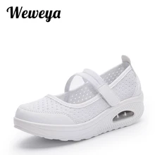 Weweya Большой размер 42 Сникеры на воздушной подушке обувь Для женщин сетки сетчатые Лоферы обувь Женский крючок петля мягкая обувь на открытом воздухе, увеличение