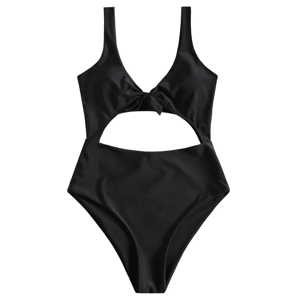 ZAFUL One piece Swimwuit Women Swimwear High Rise Cut Out Front Tied
