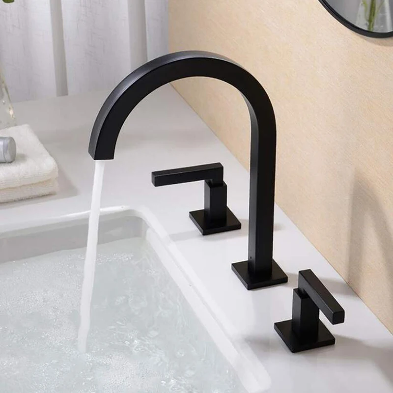 

Basin Faucets Bathroom Sink Faucet 3 Holes Double Handle Luxury Hot and Cold Mixer Water Black/Gold Brass Bathbasin Bathtub Taps