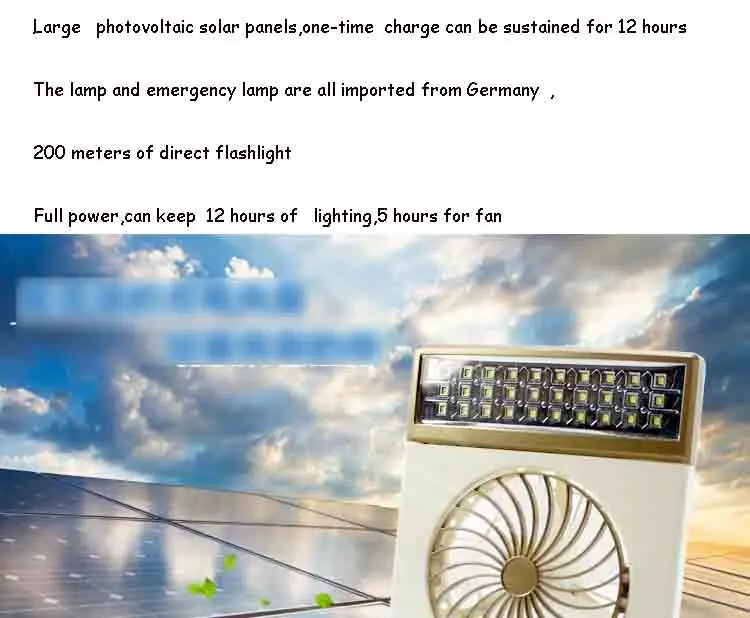 A, многофункциональный вентилятор на солнечной батарее со светодиодной лампой для дома на открытом воздухе Usb/солнечный кемпинговый вентилятор небольшой портативный Ac110v-240v