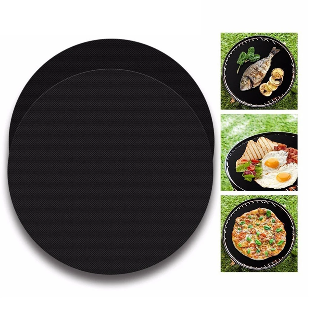 Inexpensive 24cm Diameter Black Round Non stick Barbecue Mats BBQ Grill