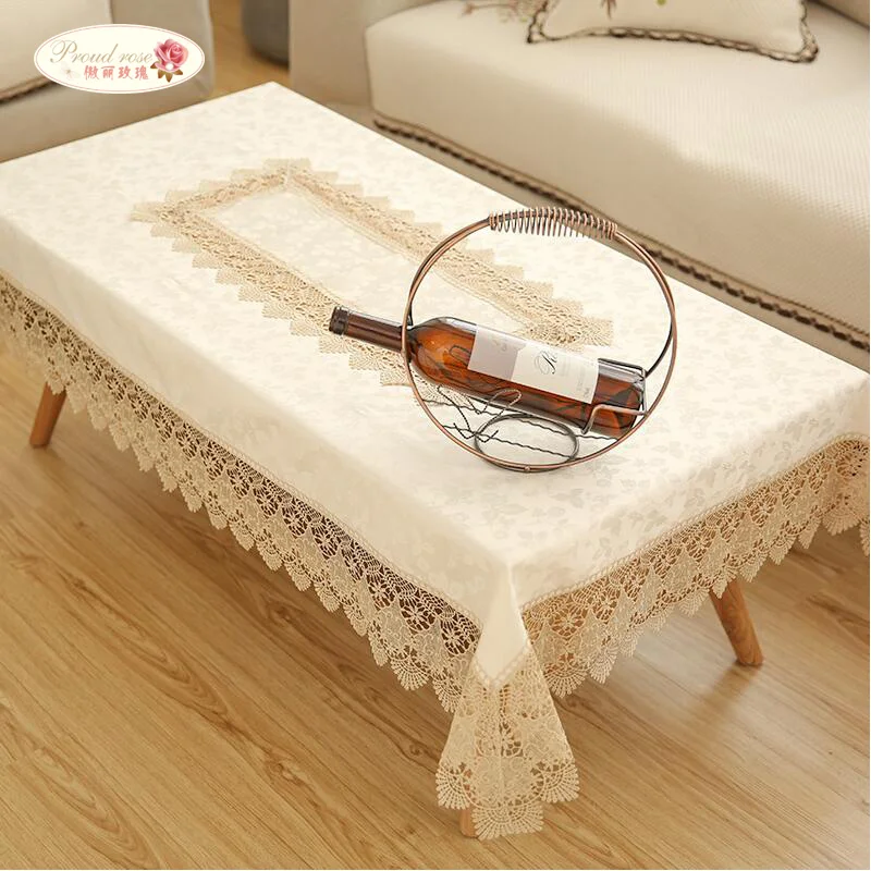  Proud Rose Lace Table Cloth Table Cover Wedding Decoration European Embroidery Tea Table Cloth Lace