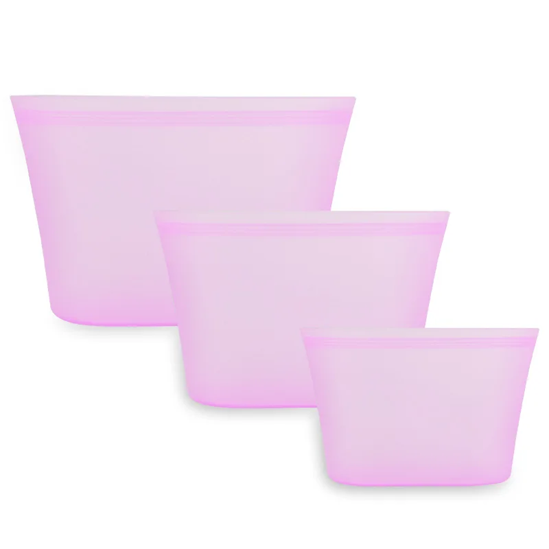 Sqinans 3 шт./компл. Кухня для хранения на молнии Топ контейнеры многоразовые застежка-молнии силикона Еда контейнеры для хранения герметичные замка застежка-молнии контейнеров - Цвет: 3pcs Bowls Pink