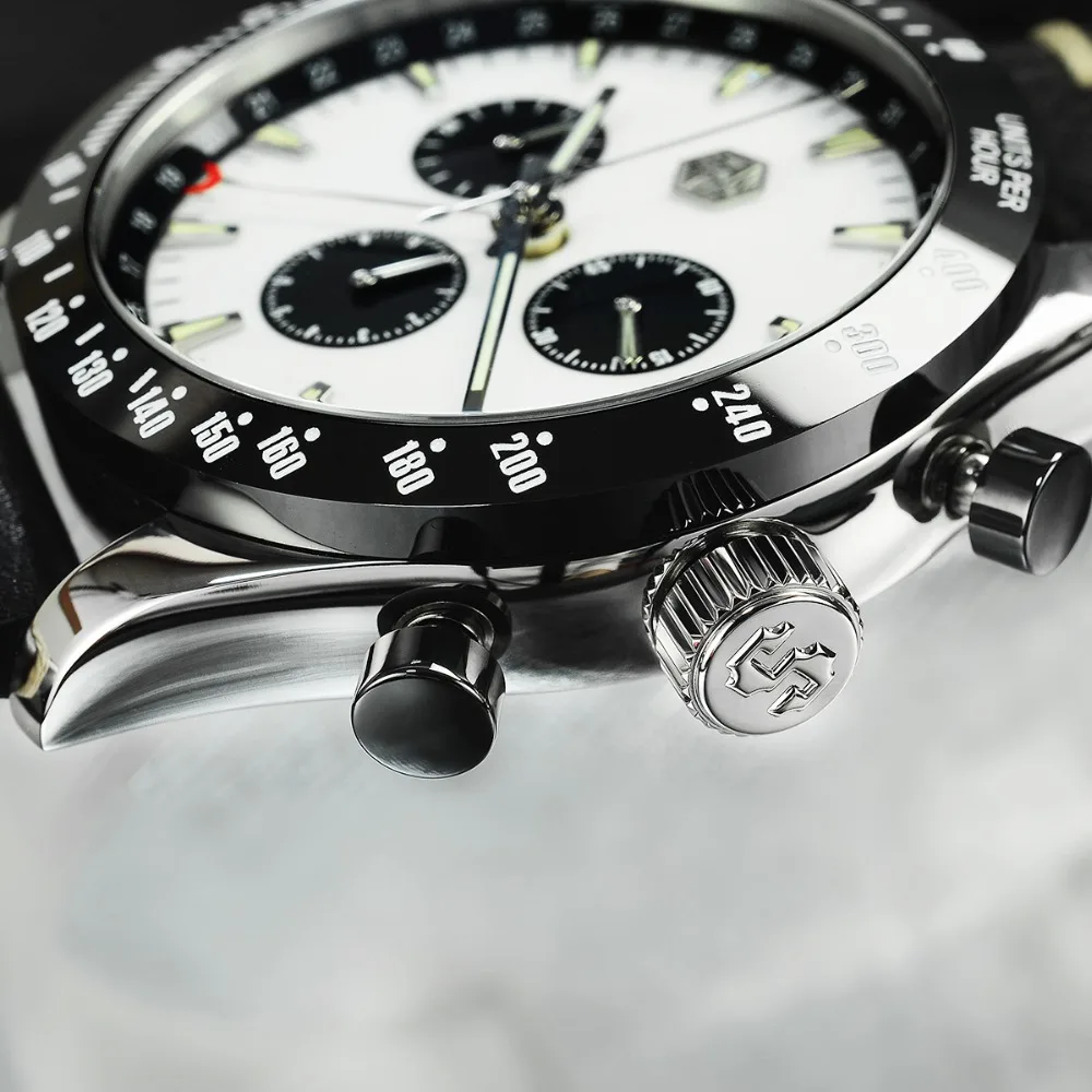 San Martin, новые винтажные кварцевые часы из нержавеющей стали, часы с хронографом, керамический ободок, Швейцарский механизм, высококачественные часы, наручные часы