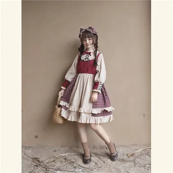

2019 new blackberry blackberry berries op little red riding hood Nordic, restoring ancient ways is grid long-sleeved dress