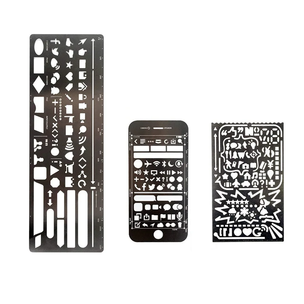 

Stainless Steel Drawing Painting Stencils Set, Graphics Stencils Scale, Set of 3