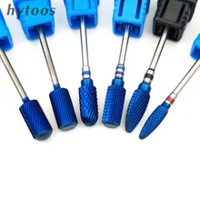 HYTOOS 5 Type Blue Tungsten Carbide Nail Drill Bit Rotary Burrs Electric Bits For Manicure Drill Accessories Milling Cutter