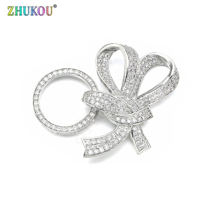 

40*42mm Handmade Brass Cubic Zirconia Bowknot Charms Pendants DIY Jewelry Bracelet Necklace Making, Model: VD350