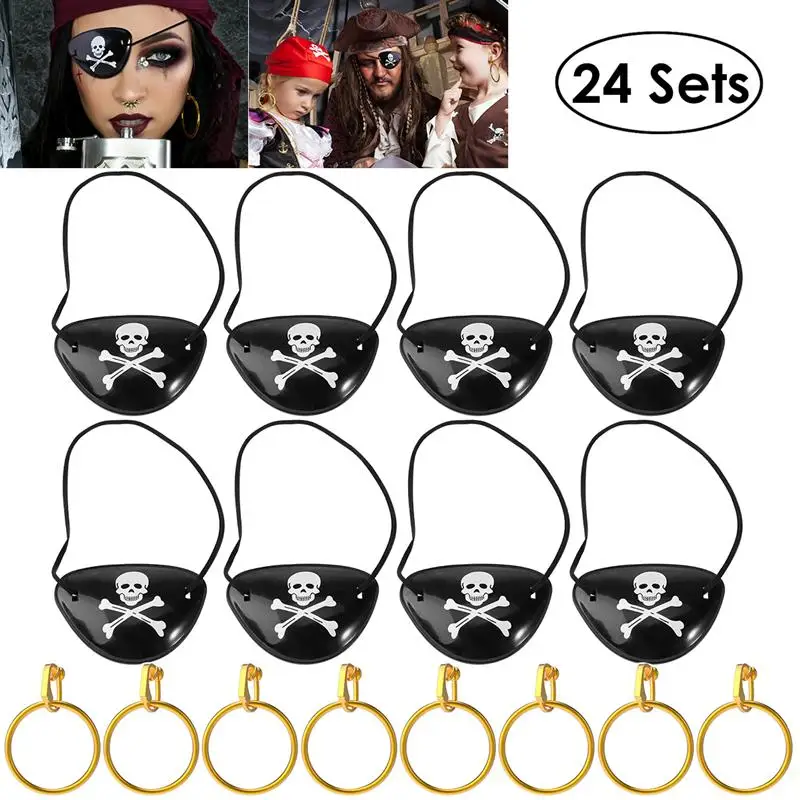 

24pcs Pirate Eye Patches Skull Crossbone Eye Masks and 24pcs Earrings Set for Halloween