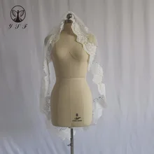 Модные один Слои Кружево Край бисера Кристаллы Bling короткие свадебная фата