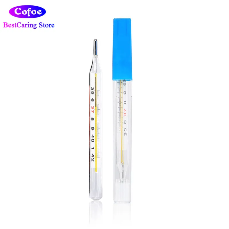 Cofoe 2pcs Mercury Glass Thermometer Medical Armpit Mercurial Classical