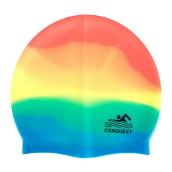 

1pc Elastic Swim Swimming Cap Women Men Ladies Rainbow Colorful Waterproof Hat Ear Long Hair Protection Sportswear Swimwear Hats