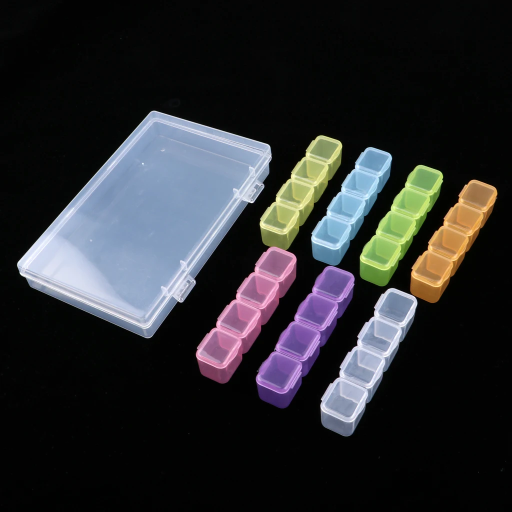 Rainbow Color Plastic Jewelry Box Organizer Container Nail Art Rhinestones Beads Storage Case with Removable Dividers 28 Grids