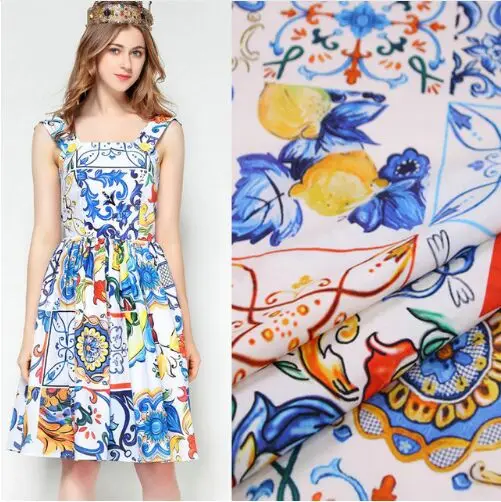 

100X145cm Multicolor Majolica Lemon Cotton Poplin Fabric for Woman Girl Summer Dresses Skirt Shirts Sewing DIY-AF546