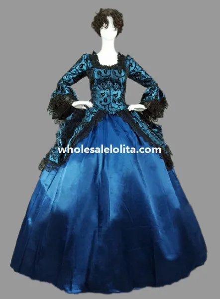 Винтажная Marie Antoinette Голубая цветочная викторианская эпоха бальное платье театральная одежда