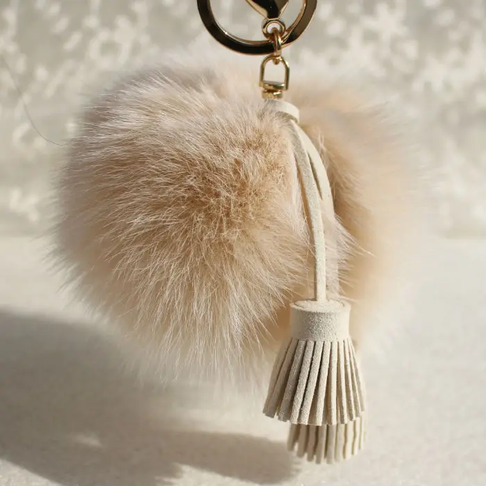 10cm Soft Tassel Real Genuine Fox Fur Ball Pom Pom Keychain Fur Pompom