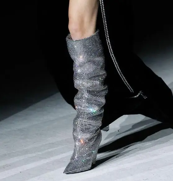 Женские сапоги до колена с острым носком на низком каблуке|knee high boots|high boots for womentight