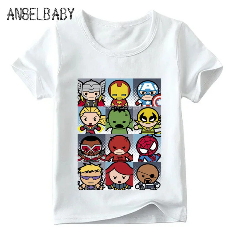 

Children Kawaii Avengers Super Hero Grid Funny T shirt Baby Boys/Girls Cartoon Summer Tops Kids Casual T-shirt,ooo2007