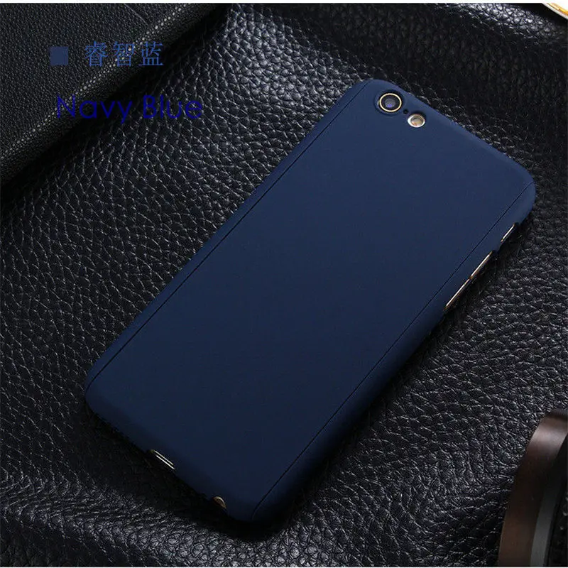Guties 360 градусов полное покрытие телефона чехол для Iphone 6 6s 7 Plus 5s 5 SE с закаленным стеклом для Iphone 6 7 8 Plus чехол Capa Coque - Цвет: Navy Blue