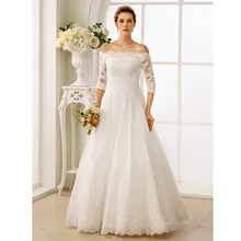 

LAN TING BRIDE Backless A-Line Wedding Dress Off the shoulder 3/4 sleeve Lace Bridal Gown with Beading Ruching robe de mariage